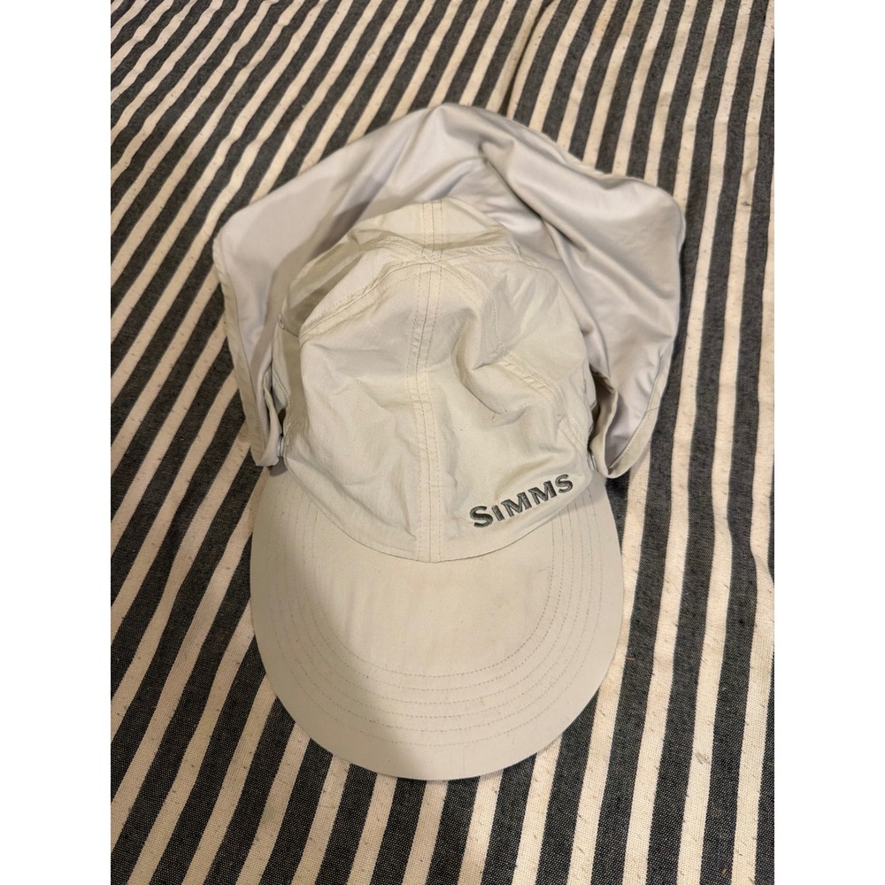 Simms Fishing Sun Hat with Neck Cape Beige Adjustable Performance Cap UPF Gear